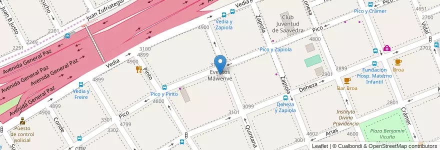 Mapa de ubicacion de Eventos Mawenve, Saavedra en Argentinië, Ciudad Autónoma De Buenos Aires, Comuna 12, Partido De Vicente López, Buenos Aires, Vicente López.