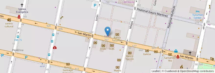 Mapa de ubicacion de EVERIS en Arjantin, Tucumán, San Miguel De Tucumán, Departamento Capital, San Miguel De Tucumán.