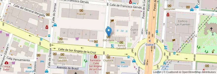 Mapa de ubicacion de EVO Bank en Испания, Мадрид, Мадрид, Área Metropolitana De Madrid Y Corredor Del Henares, Мадрид.
