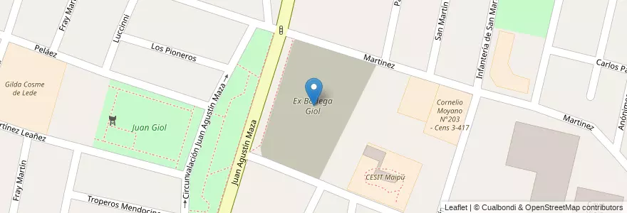 Mapa de ubicacion de Ex Bodega Giol en Arjantin, Şili, Mendoza, Departamento Maipú, Distrito Ciudad De Maipú, Maipú.