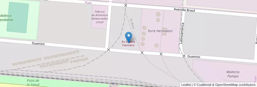 Mapa de ubicacion de Ex Molino Harinero en Argentina, Provincia Di Buenos Aires, Partido De Puan, Puan.