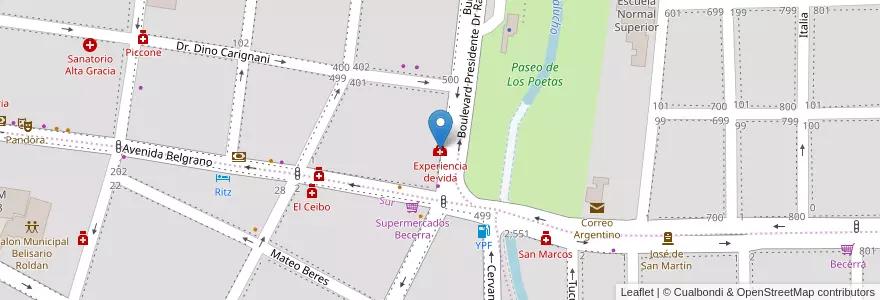 Mapa de ubicacion de Experiencia de vida en Argentina, Córdoba, Departamento Santa María, Pedanía Alta Gracia, Municipio De Alta Gracia, Alta Gracia.