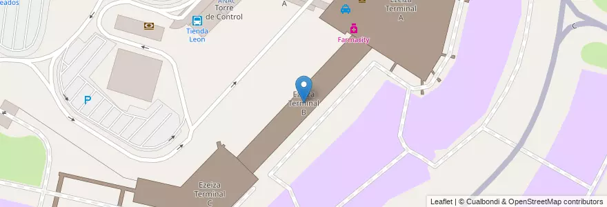 Mapa de ubicacion de Ezeiza Terminal B en アルゼンチン, ブエノスアイレス州, Partido De Ezeiza, Aeropuerto Internacional Ezeiza.