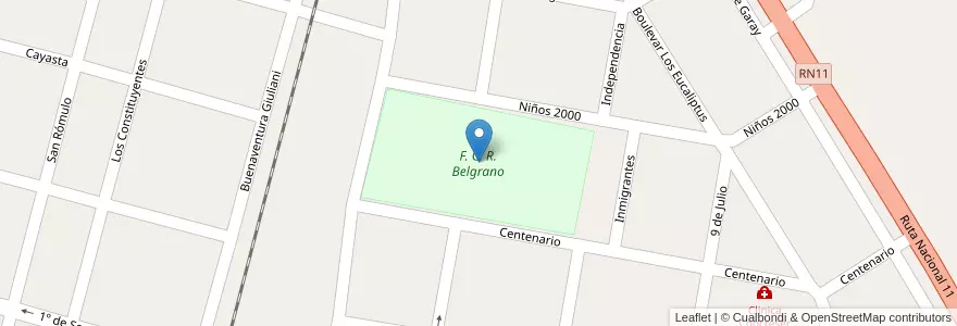 Mapa de ubicacion de F. C. R. Belgrano en アルゼンチン, サンタフェ州, Departamento San Justo, Municipio De Gobernador Crespo.