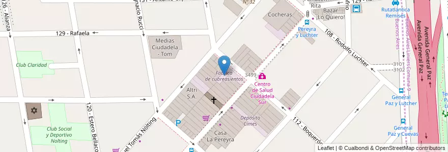 Mapa de ubicacion de Fábrica de cubreasientos en Argentinien, Provinz Buenos Aires, Partido De Tres De Febrero, Ciudadela.