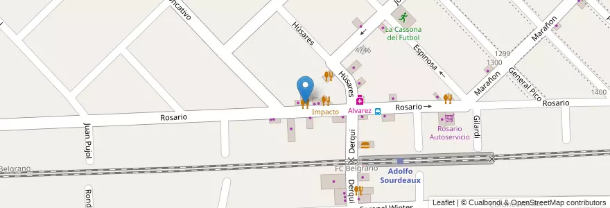 Mapa de ubicacion de Fábrica de Pizzas en Arjantin, Buenos Aires, Partido De Malvinas Argentinas, Villa De Mayo, Ingeniero Adolfo Sourdeaux.