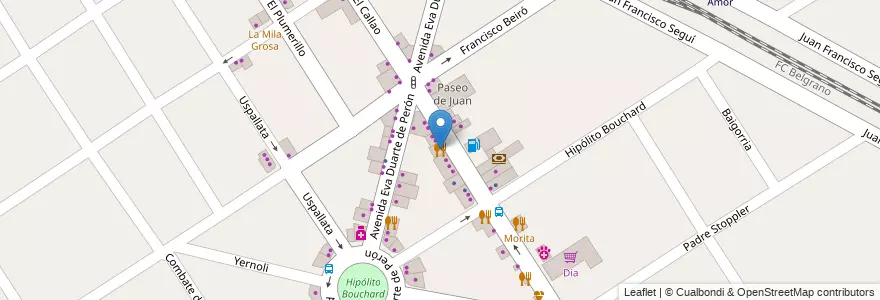 Mapa de ubicacion de Fábrica Pizzas en Arjantin, Buenos Aires, Partido De Malvinas Argentinas, Grand Bourg.
