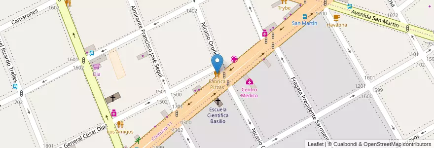 Mapa de ubicacion de Fábrica Pizzas, Villa General Mitre en آرژانتین, Ciudad Autónoma De Buenos Aires, Buenos Aires.