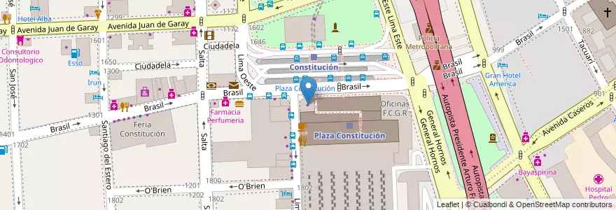 Mapa de ubicacion de Factory Mega Sports, Constitucion en Argentinië, Ciudad Autónoma De Buenos Aires, Comuna 4, Comuna 1, Buenos Aires.