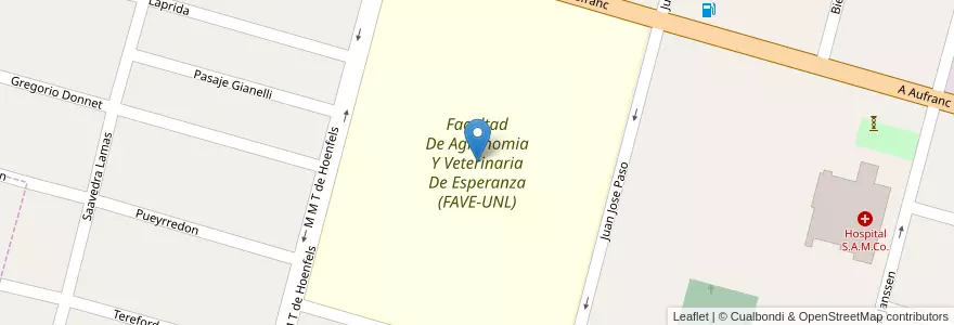 Mapa de ubicacion de Facultad De Agronomia Y Veterinaria De Esperanza (FAVE-UNL) en Argentina, Santa Fe, Departamento Las Colonias, Municipio De Esperanza, Esperanza.