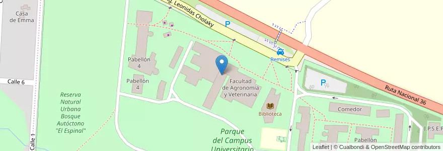 Mapa de ubicacion de Facultad de Agronomía y Veterinaria en Arjantin, Córdoba, Departamento Río Cuarto, Pedanía Río Cuarto, Municipio De Las Higueras, Las Higueras.