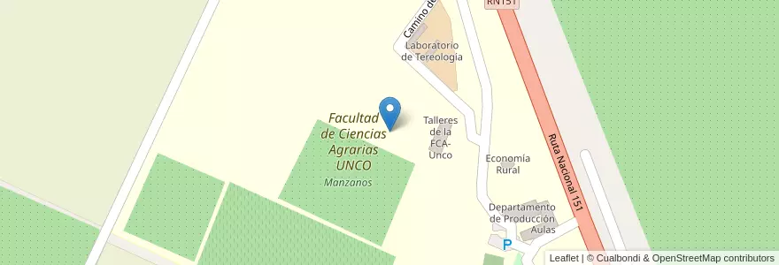 Mapa de ubicacion de Facultad de Ciencias Agrarias UNCO en アルゼンチン, チリ, リオネグロ州, Municipio De Cinco Saltos, Departamento General Roca.