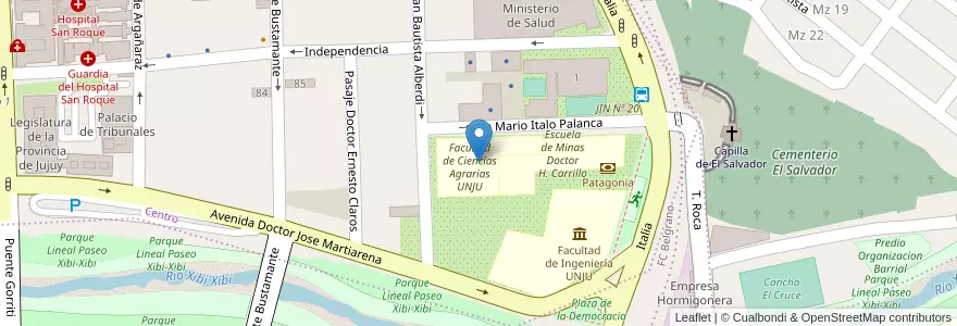 Mapa de ubicacion de Facultad de Ciencias Agrarias UNJU en Arjantin, Jujuy, Departamento Doctor Manuel Belgrano, Municipio De San Salvador De Jujuy.