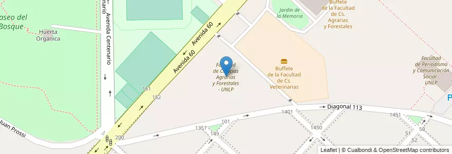 Mapa de ubicacion de Facultad de Ciencias Agrarias y Forestales - UNLP, Casco Urbano en アルゼンチン, ブエノスアイレス州, Partido De La Plata, La Plata.