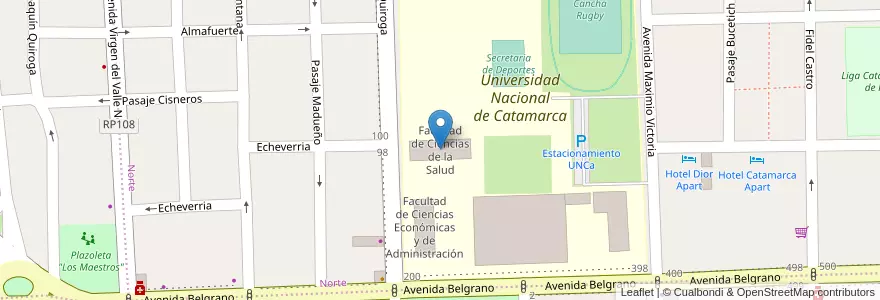 Mapa de ubicacion de Facultad de Ciencias de la Salud en アルゼンチン, カタマルカ州, Departamento Capital, Municipio De San Fernando Del Valle De Catamarca, San Fernando Del Valle De Catamarca.