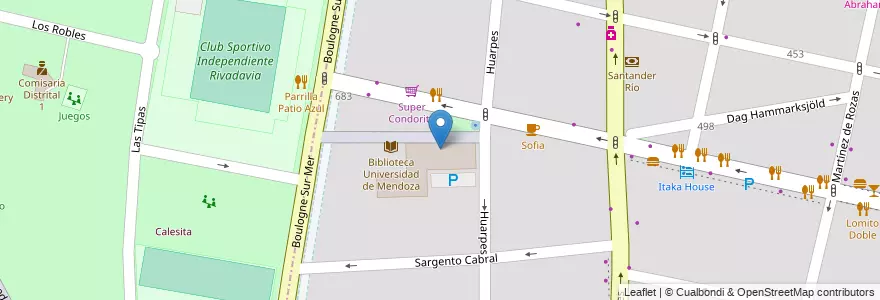 Mapa de ubicacion de Facultad de Ciencias de la Salud - UM en Argentina, Chile, Mendoza, Departamento Capital, Ciudad De Mendoza, Sección 5ª Residencial Sur.