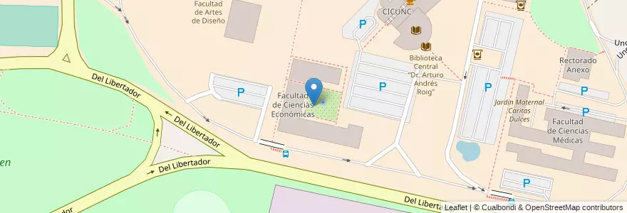 Mapa de ubicacion de Facultad de Ciencias Económicas en 아르헨티나, 칠레, Mendoza, Departamento Capital, Ciudad De Mendoza.