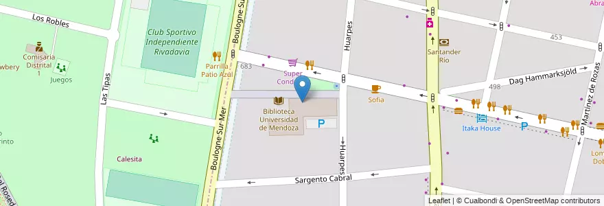 Mapa de ubicacion de Facultad de Ciencias Juridicas y Sociales - UM en 아르헨티나, 칠레, Mendoza, Departamento Capital, Ciudad De Mendoza, Sección 5ª Residencial Sur.