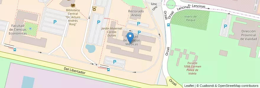 Mapa de ubicacion de Facultad de Ciencias Médicas en Аргентина, Чили, Мендоса, Departamento Capital, Sección 9ª Parque General San Martín, Ciudad De Mendoza.