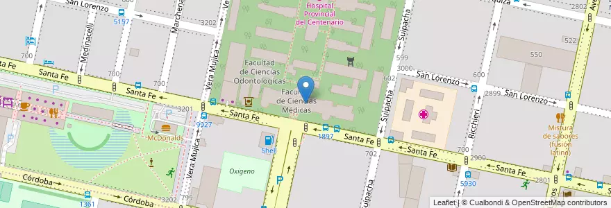 Mapa de ubicacion de Facultad de Ciencias Médicas en Argentina, Santa Fe, Departamento Rosario, Municipio De Rosario, Rosario.