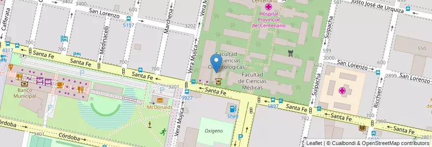 Mapa de ubicacion de Facultad de Ciencias Odontologicas en Аргентина, Санта-Фе, Departamento Rosario, Municipio De Rosario, Росарио.