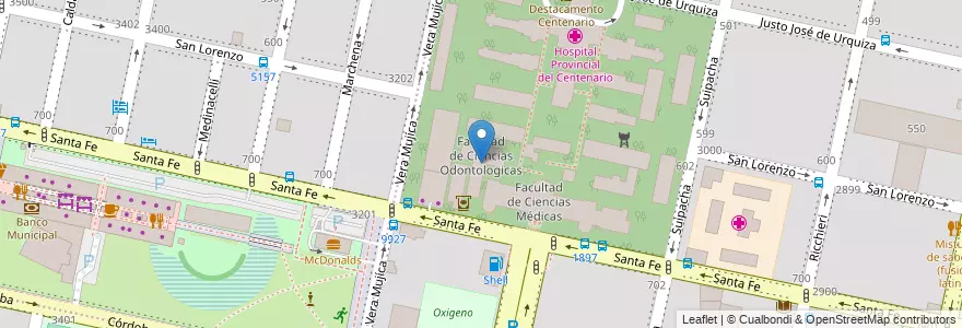 Mapa de ubicacion de Facultad de Ciencias Odontologicas en アルゼンチン, サンタフェ州, Departamento Rosario, Municipio De Rosario, ロサリオ.