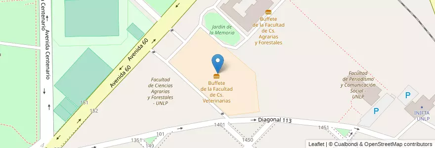 Mapa de ubicacion de Facultad de Ciencias Veterinaria - UNLP, Casco Urbano en アルゼンチン, ブエノスアイレス州, Partido De La Plata, La Plata.