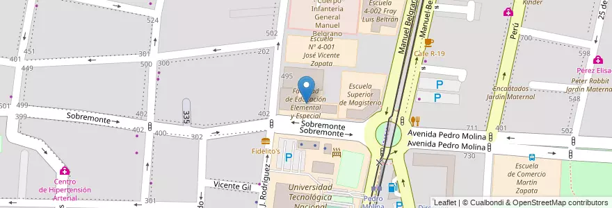 Mapa de ubicacion de Facultad de Educación Elemental y Especial en الأرجنتين, تشيلي, Mendoza, Departamento Capital, Ciudad De Mendoza, Sección 5ª Residencial Sur.