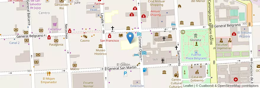 Mapa de ubicacion de Facultad de Humanidades y Ciencias Sociales en الأرجنتين, Jujuy, Departamento Doctor Manuel Belgrano, Municipio De San Salvador De Jujuy.
