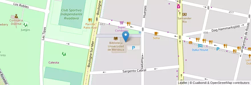 Mapa de ubicacion de Facultad de Ingenieria - UM en الأرجنتين, تشيلي, Mendoza, Departamento Capital, Ciudad De Mendoza, Sección 5ª Residencial Sur.