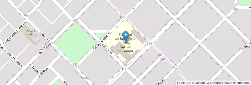 Mapa de ubicacion de Facultad de Ingeniería - Univ. Nac. de La Pampa en 阿根廷, La Pampa, Departamento Maracó, Municipio De General Pico.