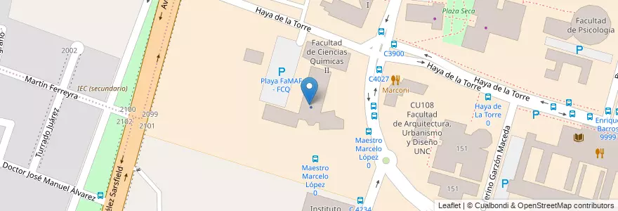 Mapa de ubicacion de Facultad de Matemática, Astronomía, Física y Computación (FaMAF) en Argentinië, Córdoba, Departamento Capital, Pedanía Capital, Córdoba, Municipio De Córdoba.