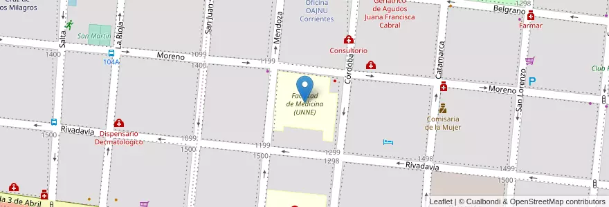 Mapa de ubicacion de Facultad de Medicina (UNNE) en アルゼンチン, コリエンテス州, Departamento Capital, Corrientes, Corrientes.