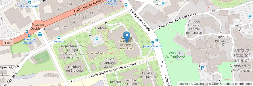 Mapa de ubicacion de Facultad de Medicina y Ciencias de la Salud en スペイン, アストゥリアス州, アストゥリアス州, Oviedo.