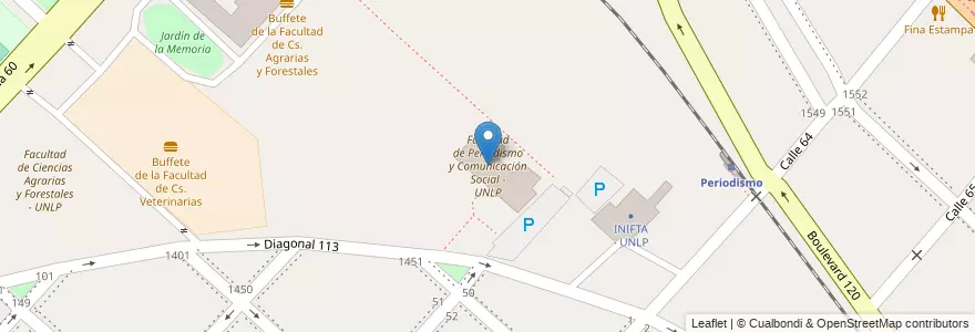 Mapa de ubicacion de Facultad de Periodismo y Comunicación Social - UNLP, Casco Urbano en الأرجنتين, بوينس آيرس, Partido De La Plata, لابلاتا.