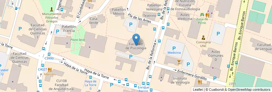 Mapa de ubicacion de Facultad de Psicologia en 아르헨티나, Córdoba, Departamento Capital, Pedanía Capital, Córdoba, Municipio De Córdoba.