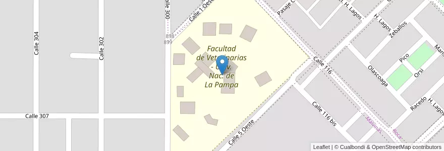 Mapa de ubicacion de Facultad de Veterinarias - Univ. Nac. de La Pampa en Argentinië, La Pampa, Departamento Maracó, Municipio De General Pico.