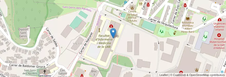 Mapa de ubicacion de Facultat de Medicina - Unitat Docent Vall d'Hebron en 西班牙, Catalunya, Barcelona, Barcelonès, Barcelona.