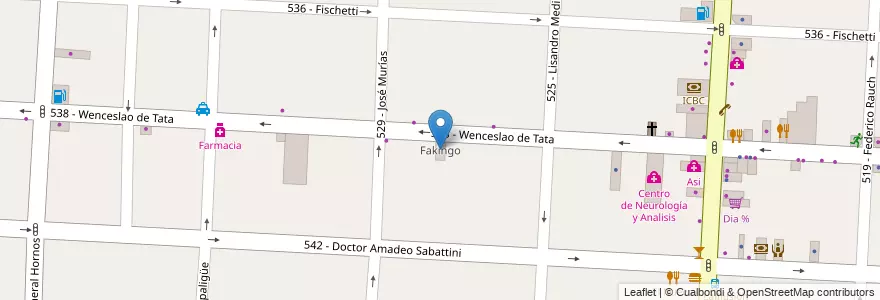 Mapa de ubicacion de Fakingo en アルゼンチン, ブエノスアイレス州, Partido De Tres De Febrero, Caseros.