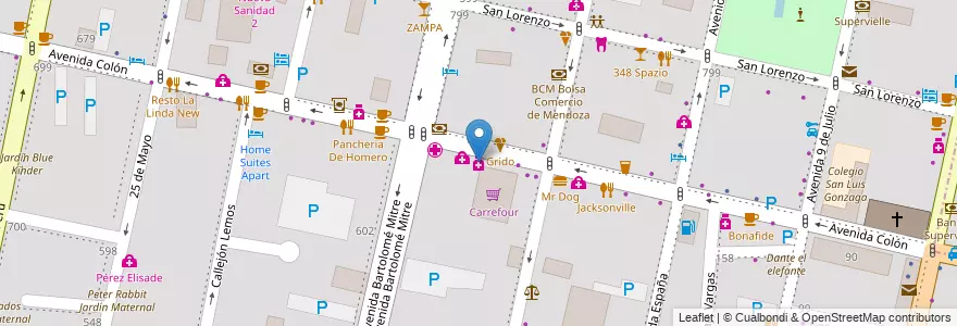 Mapa de ubicacion de Famacia Mori en 아르헨티나, 칠레, Mendoza, Departamento Capital, Sección 2ª Barrio Cívico, Ciudad De Mendoza.