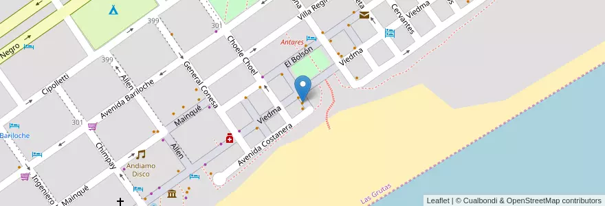 Mapa de ubicacion de Fanaticos x la pizza en アルゼンチン, リオネグロ州, Departamento San Antonio, Las Grutas.