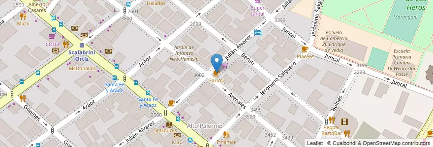 Mapa de ubicacion de Faricci, Palermo en 아르헨티나, Ciudad Autónoma De Buenos Aires, 부에노스아이레스, Comuna 14.