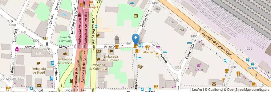 Mapa de ubicacion de Farinelli, Retiro en アルゼンチン, Ciudad Autónoma De Buenos Aires, Comuna 1, ブエノスアイレス.