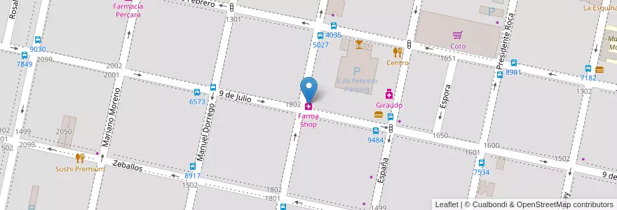 Mapa de ubicacion de Farma Shop en الأرجنتين, سانتا في, Departamento Rosario, Municipio De Rosario, روساريو.