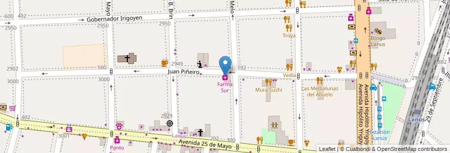 Mapa de ubicacion de Farma Sur en Arjantin, Buenos Aires, Partido De Lanús, Lanús Oeste.