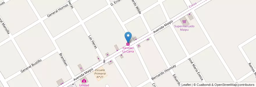 Mapa de ubicacion de Farmaci La Carra en Argentine, Province De Buenos Aires, Partido De Ezeiza, Ezeiza.