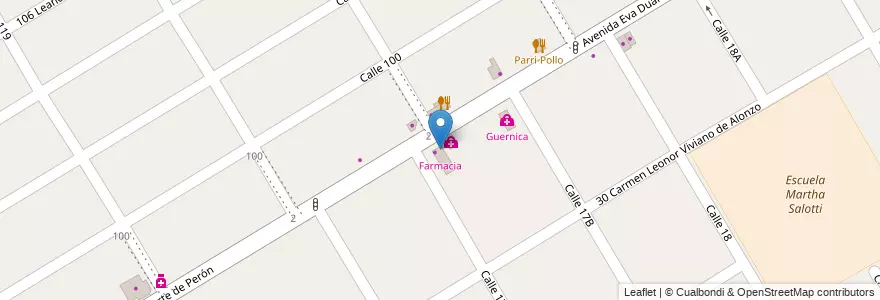 Mapa de ubicacion de Farmacia en Argentina, Provincia Di Buenos Aires, Partido De Presidente Perón.