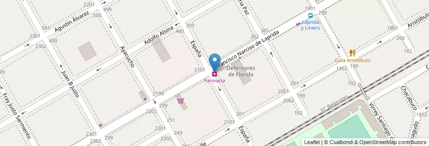 Mapa de ubicacion de Farmacia en Argentinië, Buenos Aires, Partido De Vicente López, Vicente López.