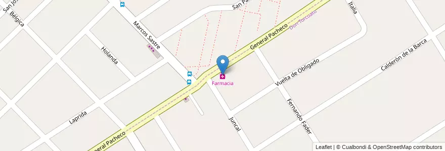 Mapa de ubicacion de Farmacia en Arjantin, Buenos Aires, Partido De Tigre, Don Torcuato.