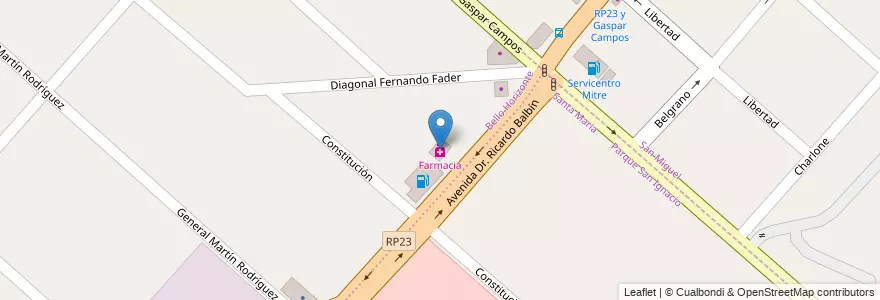Mapa de ubicacion de Farmacia en Argentinië, Buenos Aires, Partido De San Miguel, Santa María.